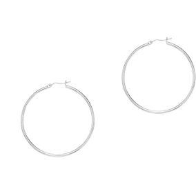 14 Karat White Gold Polish Finished 30mm Hoop Earrings With Hinge With Notched Closure