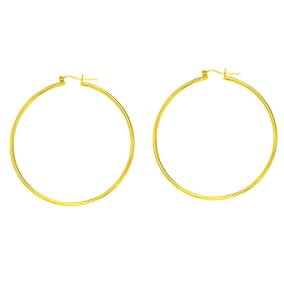14 Karat Yellow Gold Polish Finished 45mm Hoop Earrings With Hinge With Notched Closure