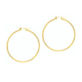14 Karat Yellow Gold Polish Finished 55mm Hoop Earrings With Hinge With Notched Closure