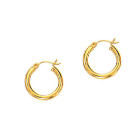14 Karat Yellow Gold Polish Finished 15mm Hoop Earrings With Hinge With Notched Closure
