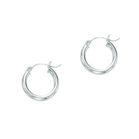 14 Karat White Gold Polish Finished 15mm Hoop Earrings With Hinge With Notched Closure