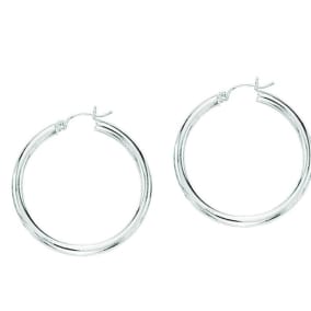 14 Karat White Gold Polish Finished 40mm Hoop Earrings With Hinge With Notched Closure