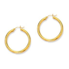 14 Karat Yellow Gold Polish Finished 40mm Hoop Earrings With Hinge With Notched Closure