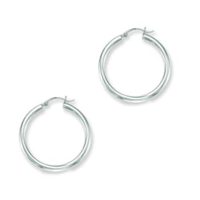14 Karat White Gold Polish Finished 40mm Hoop Earrings With Hinge With Notched Closure