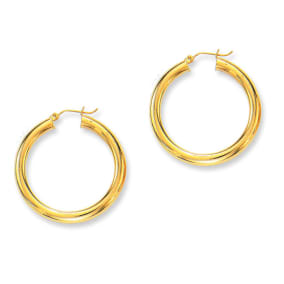 14 Karat Yellow Gold Polish Finished 40mm Hoop Earrings With Hinge With Notched Closure