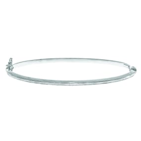 14 Karat White Gold Polish Finished 2.92mm Laser Finished Glitter Bangle Bracelet With Box Tongue and Safety Closure, 7 1/4"
