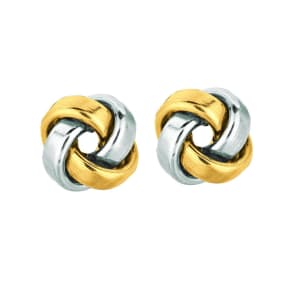 14 Karat Two-Tone Yellow and White Gold Polish Finished 9mm Love Knot Stud Earrings With Friction Backs 
