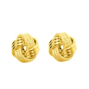14 Karat Yellow Gold Polish Finished 9mm Multi-Textured Love Knot Stud Earrings With Friction Backs