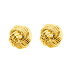 14 Karat Yellow Gold Polish Finished 10mm Multi-Textured Love Knot Stud Earrings With Friction Backs