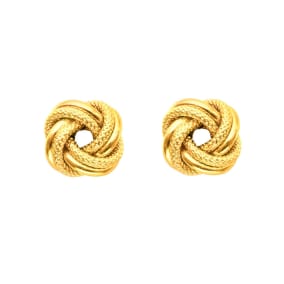 14 Karat Yellow Gold Polish Finished 9mm Textured Love Knot Stud Earrings With Friction Backs