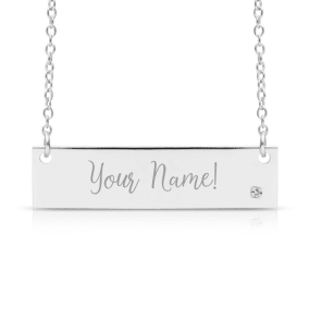 FREE ENGRAVING Sterling Silver Diamond Accent Bar Necklace, 18 Inches.  Our #1 Personalized Necklace! Get Yours Today!