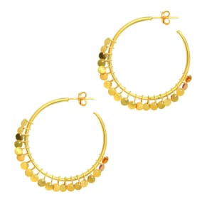 14 Karat Yellow Gold Polish Finished 30mm Disc Hoop Earrings With post with friction backs