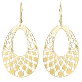 14 Karat Yellow Gold Polish Finished Swinging Teardrop Dangle Earring With Fishhook Backs, 1 1/2 Inches 