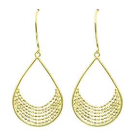 14 Karat Yellow Gold Polish Finished Teardrop Dangle Earrings With Fishhook Backs, 1 1/2 Inches 