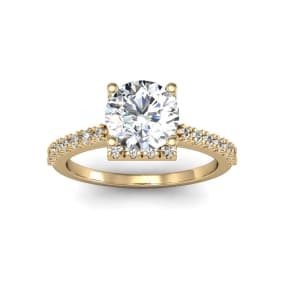 2.00 Carat Natural Square Halo With Round Brilliant Solitaire Diamond Engagement Ring in 14 Karat Yellow Gold