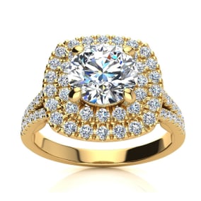 1 1/4 Carat Natural Double Halo Diamond Engagement Ring in 14 Karat Yellow Gold