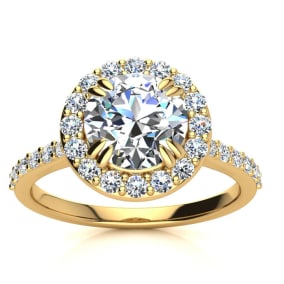 2.00 Carat Natural Perfect Halo Diamond Engagement Ring In 14 Karat Yellow Gold
