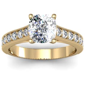 1 1/2 Carat Natural Diamond Engagement Ring With 1 Carat Natural Cushion Cut Center Diamond In 14K Yellow Gold