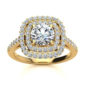 1 1/2 Carat Natural Double Halo Diamond Engagement Ring in 14k Yellow Gold 