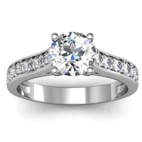 1 1/2 Carat Natural Classic Engagement Ring With 1 Carat Natural Center Diamond In 14K White Gold