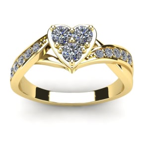 1/2 Carat Natural Heart Shape Engagement Ring In Yellow Gold