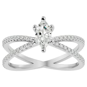 3/4 Carat Marquise Shape Diamond Engagement Ring In 14 Karat White Gold