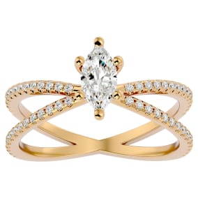 3/4 Carat Marquise Shape Diamond Engagement Ring In 14 Karat Yellow Gold