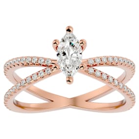 3/4 Carat Marquise Shape Diamond Engagement Ring In 14 Karat Rose Gold