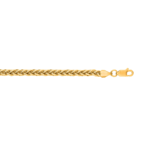 14 Karat Yellow Gold 3.3mm 24 Inch Light Weight Wheat Chain Necklace
