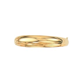 14 Karat Yellow Gold 8.0mm 8 Inch Plain Shiny Round Dome Classic Bangle
