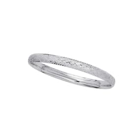 14 Karat White Gold 5.5mm 5.50 Inch Children's Shiny Diamond Cut Bangle with Diamond Pattern