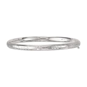 14 Karat White Gold 5.0mm 5.50 Inch Children's Florentine Round Dome Classic Bangle