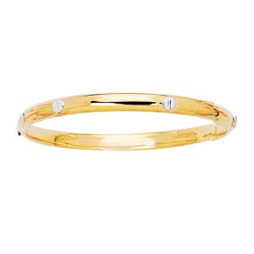 14 Karat Yellow & White Gold 5.5mm 5.50 Inch Children's All Shiny Bangle With White Nail Head