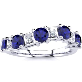 1 1/2 Carat Sapphire and Diamond Journey Band Ring in 10K White Gold