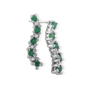 1/2ct Emerald and Diamond Earrings in 10k White Gold