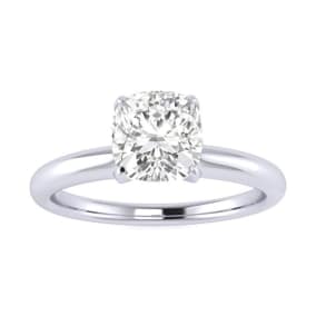 3/4 Carat Natural Cushion Cut Diamond Solitaire Engagement Ring In 14K White Gold
