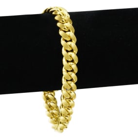 Men's Curb Link ID Bracelet 14K Yellow Gold 9.0mm 8