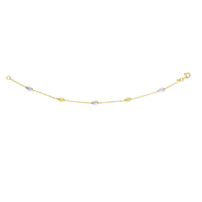 14 Karat Yellow & White Gold 7.50 Inch Teardrop & Cable Chain Bracelet