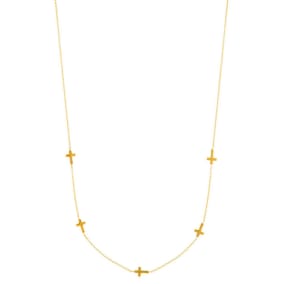 14 Karat Yellow Gold 17 inch 5 Sideways Cross Necklace