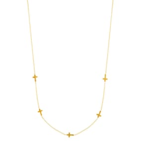 14 Karat Yellow Gold 17 inch 5 Sideways Cross Necklace