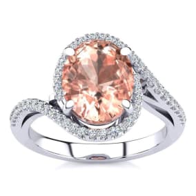 2-1/2 Carat Oval Shape Morganite and Halo Diamond Ring In 14 Karat White Gold