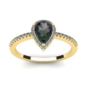 1 Carat Pear Shape Mystic Topaz Ring With Diamond Halo In 14 Karat Yellow Gold