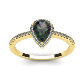 1 Carat Pear Shape Mystic Topaz Ring With Diamond Halo In 14 Karat Yellow Gold