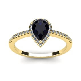 1 Carat Pear Shape Sapphire and Halo Diamond Ring In 14 Karat Yellow Gold