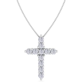 1/2 Carat Natural Diamond Cross Necklace In 14 Karat White Gold, 18 Inches