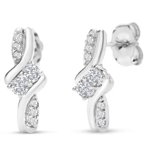 1/4 Carat Natural Two Stone Diamond Knot Earrings In 14K White Gold