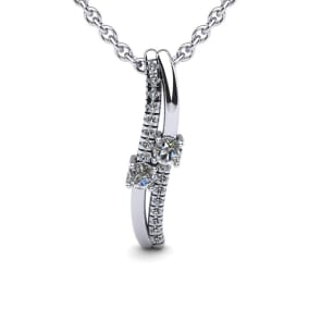 1/3 Carat Natural Two Stone Two Diamond Curve Necklace In 14K White Gold