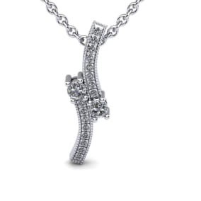 1/3 Carat Natural Two Stone Two Diamond Swirl Necklace In 14K White Gold