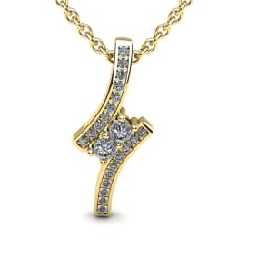 1/3 Carat Natural Two Stone Two Diamond Pendant Necklace In 14K Yellow Gold