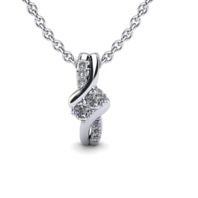 1/4 Carat Natural Two Stone Two Diamond Knot Necklace In 14K White Gold